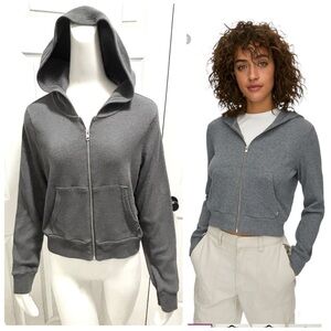 TNA Aritzia Waffle Zip Hoodie Zip-up Thermal Knit Sweater Dark Gray Size XL